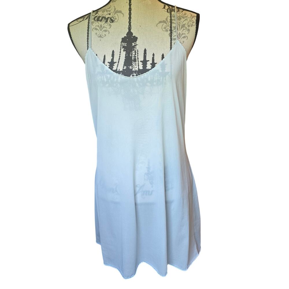 Vintage Vanity Fair Coquette Satin Nightgown Slip Dress Blue Size L